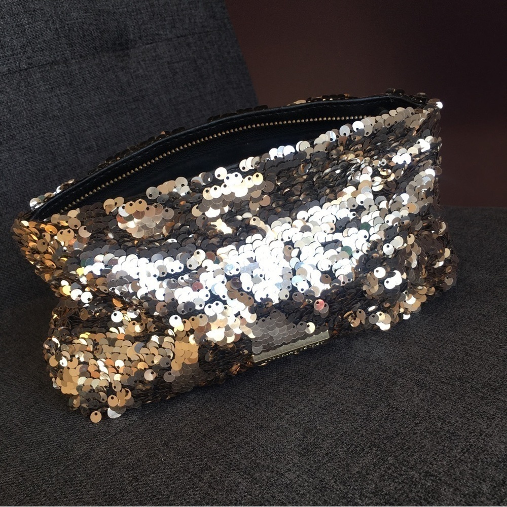 Victoria’s Secret Sequin Zippered Clutch Bag, Silver, Black